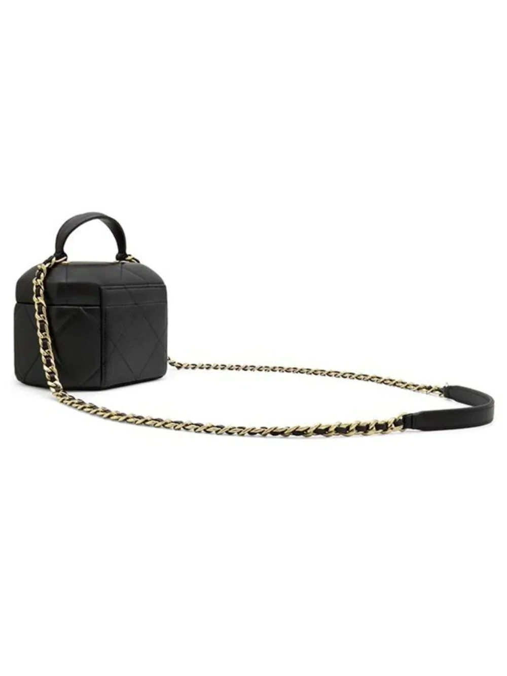 Chanel Shoulder Bag Quilted Small Vanity Leather Black Gold CC Logo Chain
